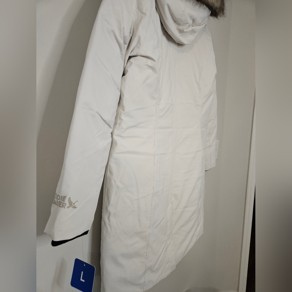 NEW! Eddie Bauer Cream Down Parka Coat Size L - Picture 11 of 15